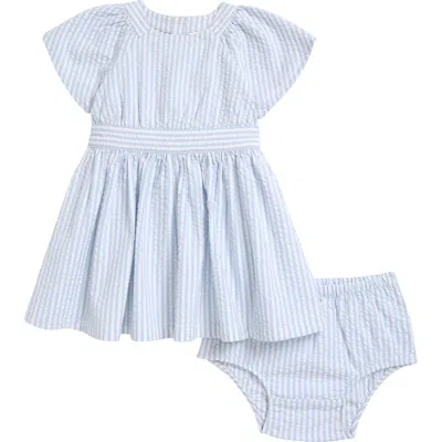 Nordstrom Babies'  Stripe Seersucker Cotton Dress & Bloomers In Blue Fog Stripe