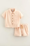 Nordstrom Stripe Short Sleeve Cotton Button-up Shirt & Shorts Set In Pink