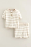 Nordstrom Stripe Short Sleeve Knit Henley & Shorts Set In Neutral