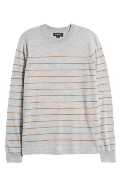 Nordstrom Stripe Wool & Silk Crewneck Sweater In Grey Heather