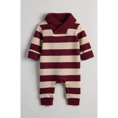 Nordstrom Babies'  Striped Shawl Collar Romper In Burgundy Banner Kinsley Stripe