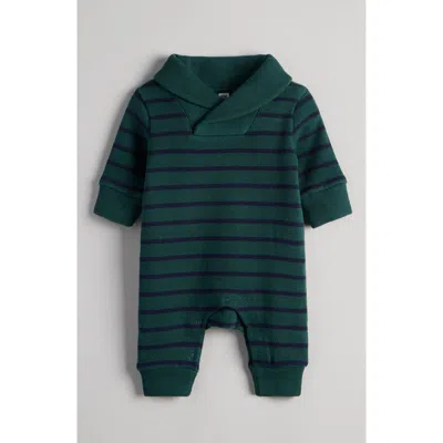 Nordstrom Babies'  Striped Shawl Collar Romper In Green Bug Deer Stripe