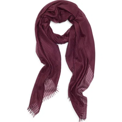 Nordstrom Striped Silk & Cashmere Scarf In Burgundy