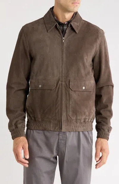 Nordstrom Suede Bomber Jacket In Grey Charcoal