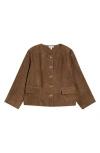 Nordstrom Suede Crop Button Front Jacket In Brown