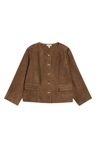 Nordstrom Suede Crop Button Front Jacket In Brown