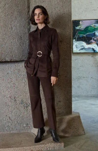 Nordstrom Suede Kick Flare Pants In Brown