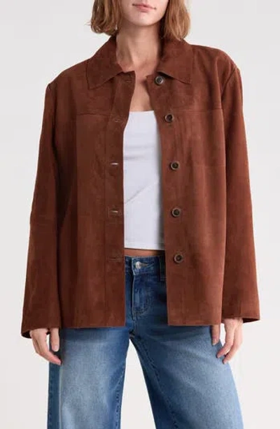 Nordstrom Suede Leather Shirt Jacket In Brown Mustang