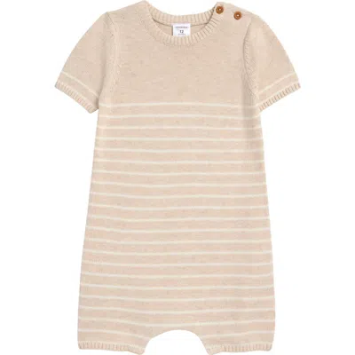 Nordstrom Babies'  Sweater Romper In Beige Oatmeal Loop Stripe