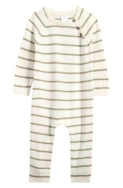 Nordstrom Babies'  Sweater Romper In Ivory Egret- Green Gus Stripe