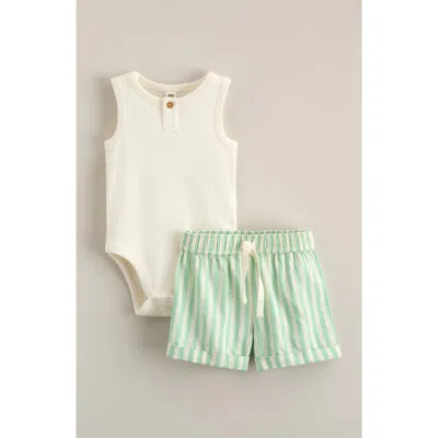 Nordstrom Babies'  Tank Romper & Stripe Shorts Set In Green