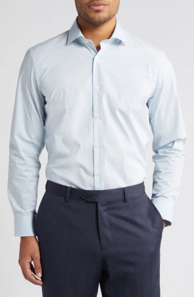 Nordstrom Tech-smart Extra Trim Fit Dot Print Performance Dress Shirt In White - Blue Dobby Eloy Grid