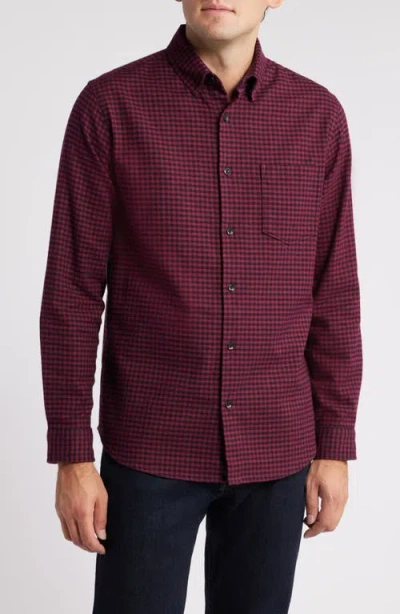 Nordstrom Trim Fit Plaid Flannel Button-down Shirt In Burgundy- Black Max Gingham
