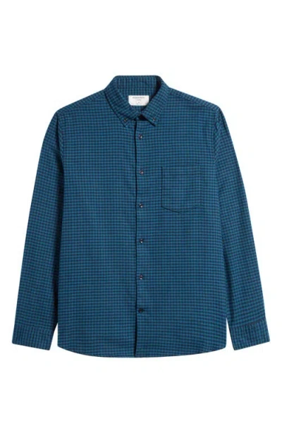 Nordstrom Trim Fit Plaid Flannel Button-down Shirt In Navy- Teal Max Gingham