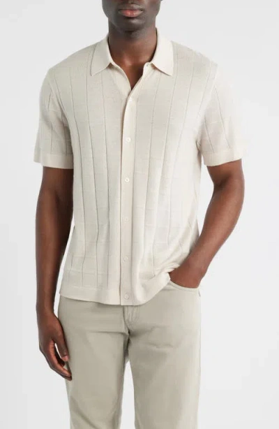 Nordstrom Texture Cotton Knit Short Sleeve Button-up Shirt In Neutral
