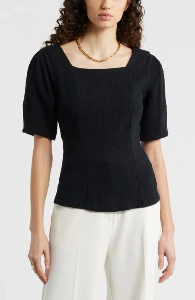 Nordstrom Texture Square Neck Top In Black
