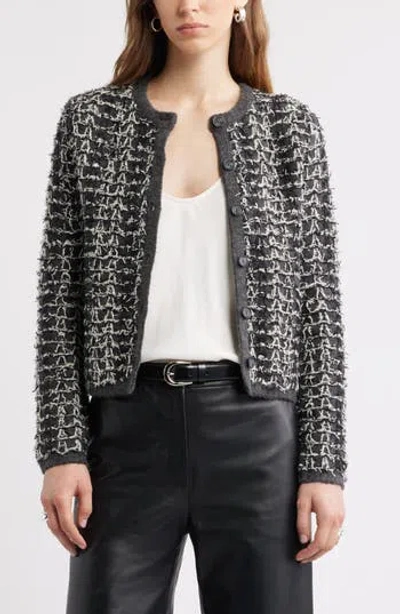 Nordstrom Textured Crewneck Cardigan In Black