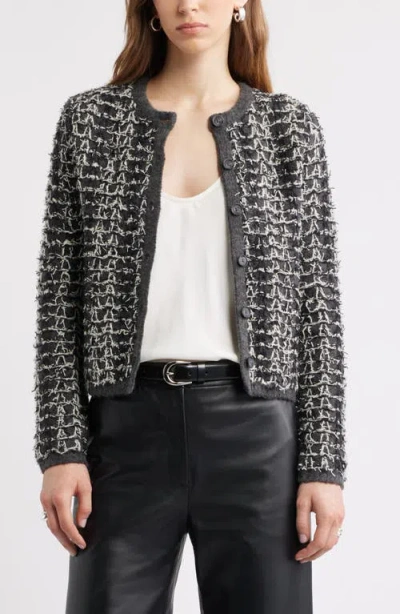 Nordstrom Textured Crewneck Cardigan In Black