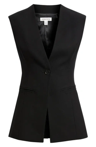 Nordstrom Textured One-button Vest In Black