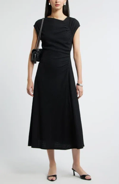Nordstrom Textured Ruched Midi Dress In Black
