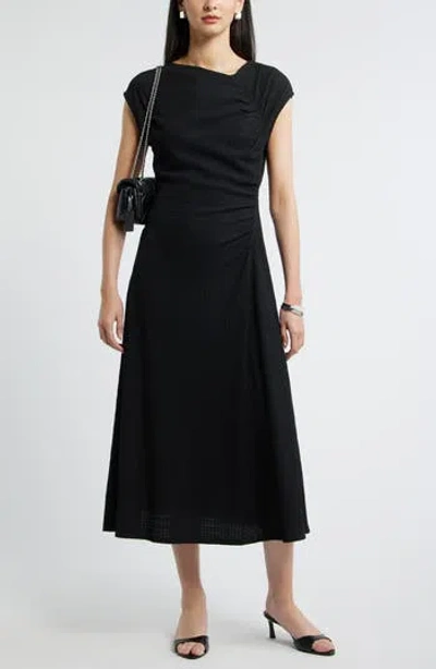 Nordstrom Textured Ruched Midi Dress In Black