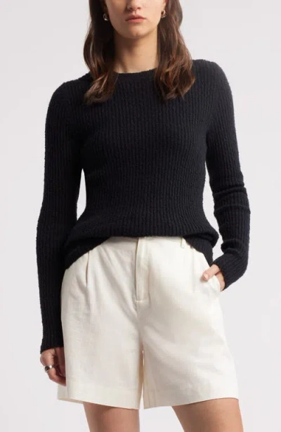 Nordstrom Textured Slim Crewneck Sweater In Black