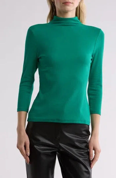 Nordstrom Three-quarter Sleeve Stretch Pima Cotton Mock Neck T-shirt In Green