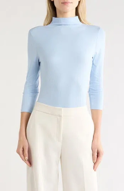 Nordstrom Three-quarter Sleeve Stretch Pima Cotton Mock Neck T-shirt In Blue Cashmere