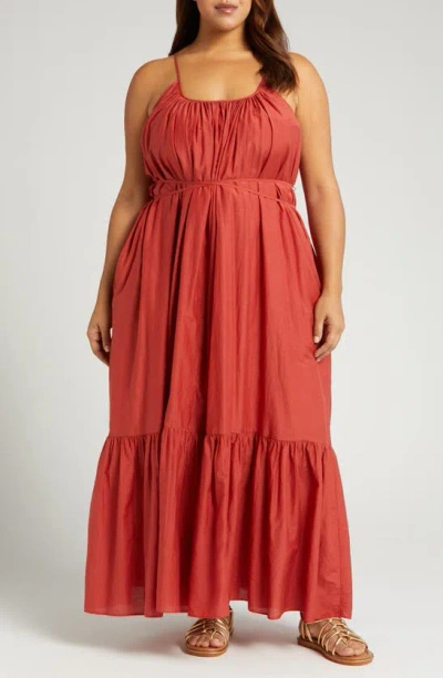 Nordstrom Tie Back Tiered Maxi Dress In Rust Spice