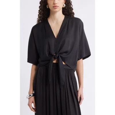 Nordstrom Tie Front Crop Top In Black