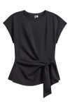 Nordstrom Tie Front Pima Cotton Dolman T-shirt In Black