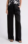 Nordstrom Tie Front Satin Wide Leg Pants In Black