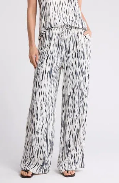 Nordstrom Tie Front Satin Wide Leg Pants In Black Salvage Floral
