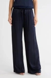 Nordstrom Tie Front Satin Wide Leg Pants In Blue