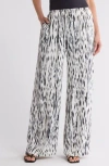 Nordstrom Tie Front Satin Wide Leg Pants In Ivory- Black Animalia