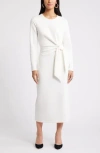 Nordstrom Tie Waist Long Sleeve Knit Midi Dress
