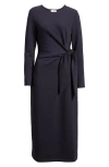 Nordstrom Tie Waist Long Sleeve Knit Midi Dress In Navy Night