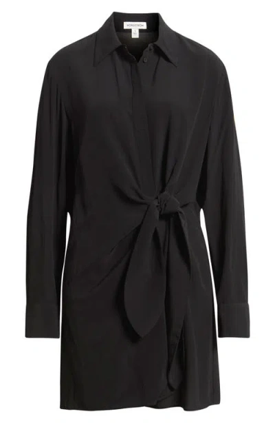 Nordstrom Tie Waist Long Sleeve Shirtdress In Black