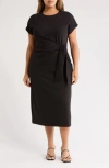 Nordstrom Tie Waist Midi Dress In Black