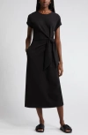 Nordstrom Tie Waist Midi Dress In Black