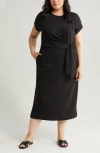 Nordstrom Tie Waist Midi Dress In Black