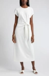 Nordstrom Tie Waist Midi Dress In Ivory Cloud