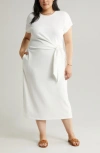 Nordstrom Tie Waist Midi Dress In Ivory Cloud