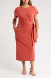 Nordstrom Tie Waist Midi Dress In Rust Spice