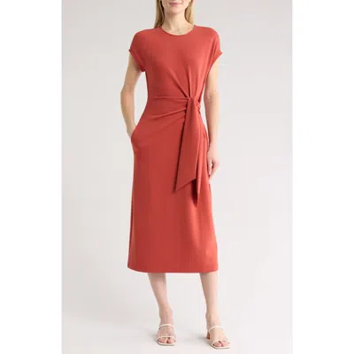 Nordstrom Tie Waist Midi Dress In Rust Spice