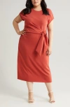 Nordstrom Tie Waist Midi Dress In Rust Spice