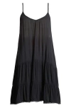 Nordstrom Tiered Crinkle Cover-up Dress In Black