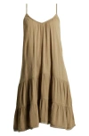 Nordstrom Tiered Crinkle Cover-up Dress In Olive Covert