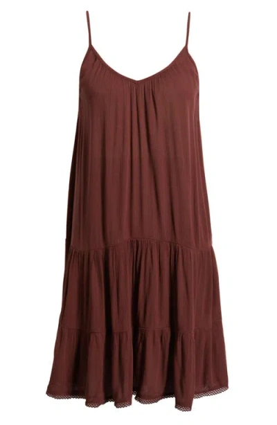 Nordstrom Tiered Crinkle Cover-up Dress In Brown