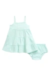 Nordstrom Babies'  Tiered Seersucker Dress & Bloomers Set In Blue Glacier